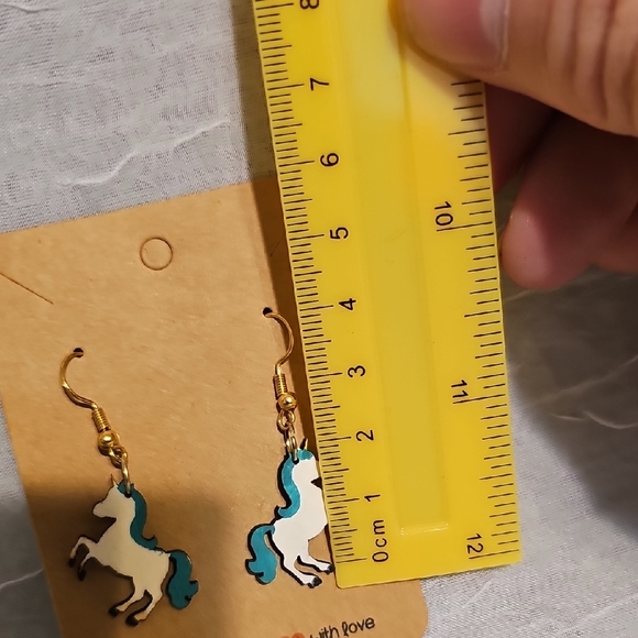 Charming Unicorn Earrings - White and Blue - Picture 5 of 6